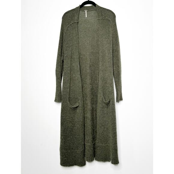 Free People Santa Cruz Long Alpaca Blend Cardigan Olive Green XS - Picture 2 of 9